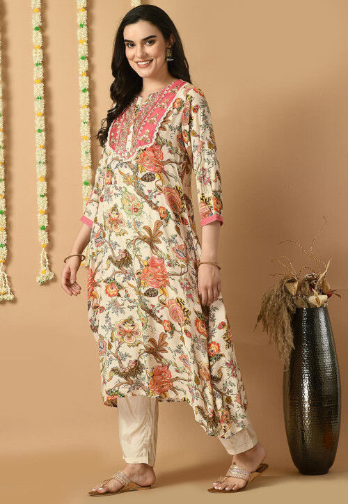 Crimson Red Printed Muslin Silk Kurta Set