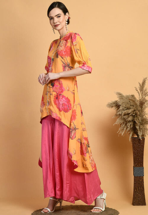 Multi-Color Printed Muslin Silk Kurta Set main image 0