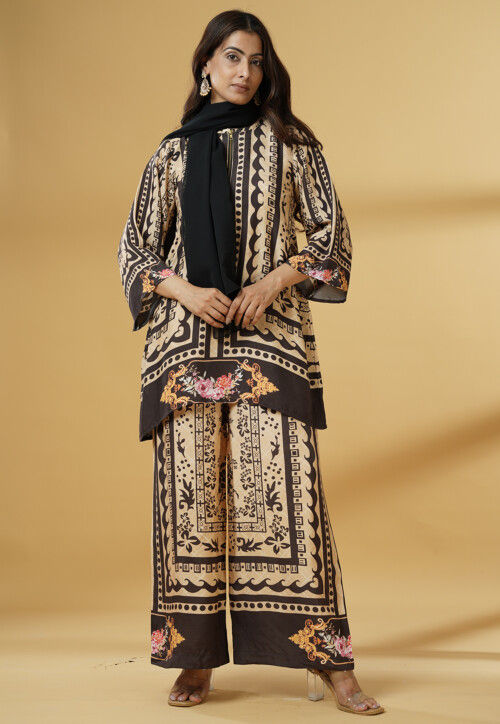 Digital Printed Muslin Silk Pakistani Suit in Beige
