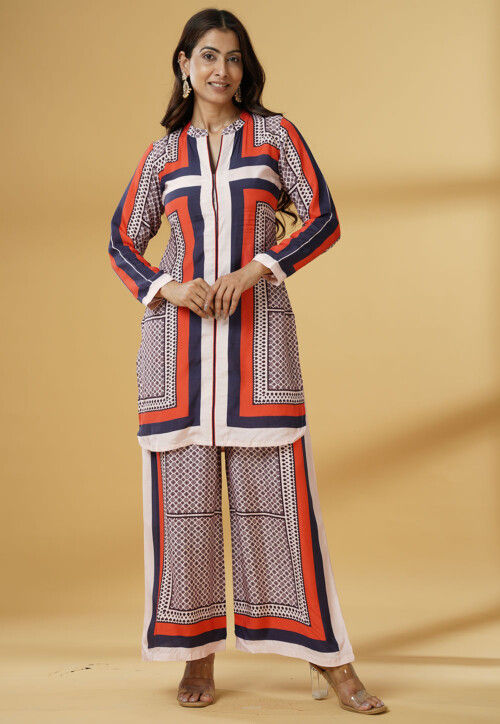 Digital Printed Muslin Silk Straight Kurta Set in Multicolor