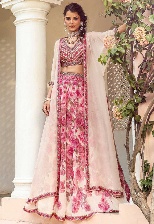 Pink Georgette Designer Lehenga With Long Jacket Style Choli 86131 | Raw  silk lehenga, Lehenga style, Lehenga