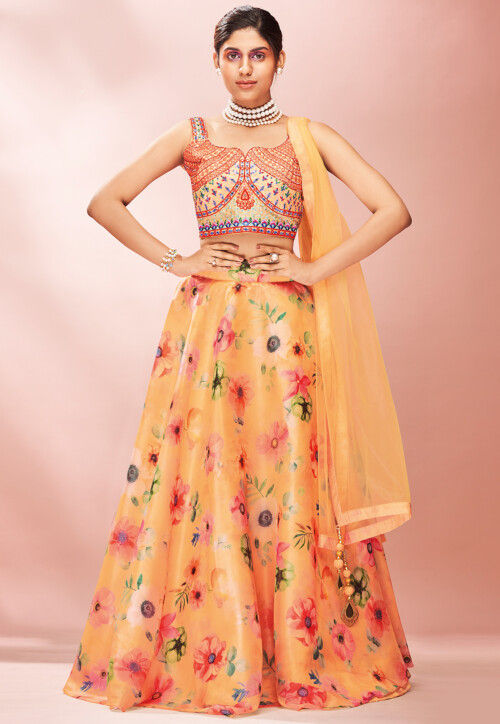 Buy Wedding Wear Beglory Silk Light Orange Color Lehenga Choli | keerramnx