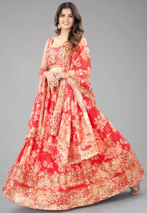 Red - Floral Print - Lehenga Choli Online in Latest and Trendy Designs at  Utsav Fashion