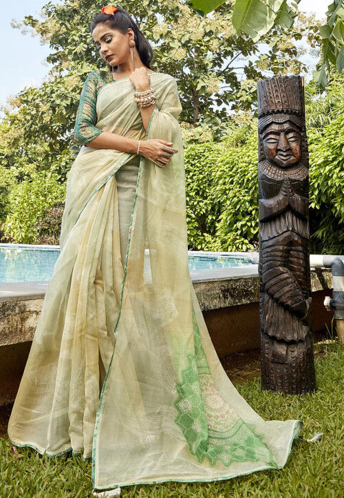 Art Silk Saree with Blouse Fabulous Sarees Women's Printed Saree (Cream)