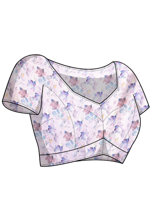 Digital Printed Organza Saree in Off White