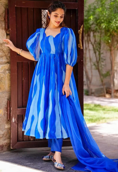 Royal Blue Chanderi Anarkali Set Design by Yuvrani Jaipur at Pernia's Pop  Up Shop 2024