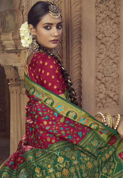 Digital Printed Pashmina Silk Saree in Maroon