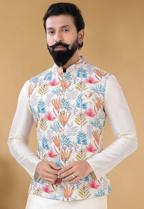 Buy PRINTINDIA Men's Printed Cotton Blend Soft Finish Sleeveless Nehru/Modi  jacket/Sadri/Waistcoat/Bundi Jacket/Jacket for Men - Premium Fabric - For  Festive/Wedding/Party,White,M,PIN34 at Amazon.in