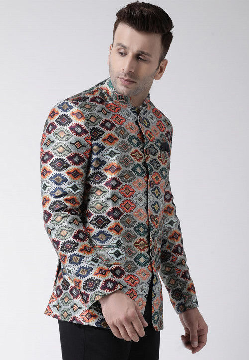 Digital Printed Polyester Jodhpuri Suit in Multicolor : MST1095
