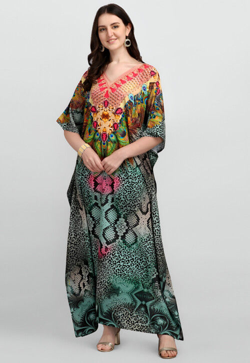 Digital Printed Polyester Kaftan in Multicolor
