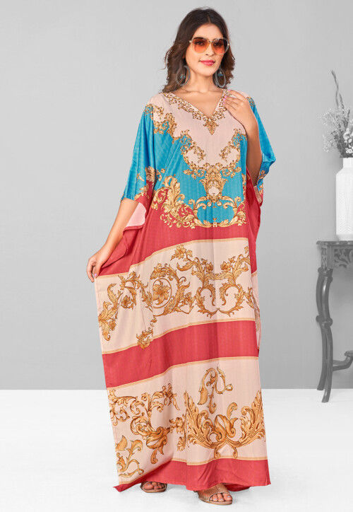 Digital Printed Polyester Kaftan in Multicolor