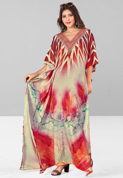 Digital Printed Polyester Kaftan in Multicolor