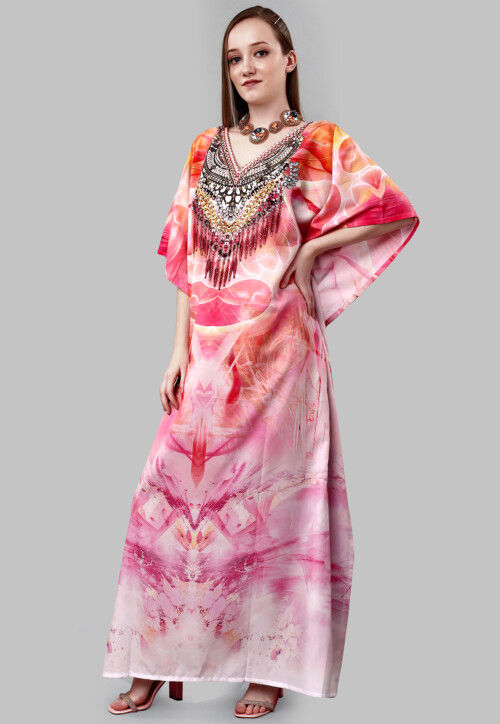 Digital Printed Polyester Kaftan in Multicolor