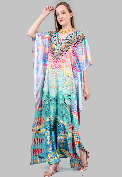 Digital Printed Polyester Kaftan in Multicolor