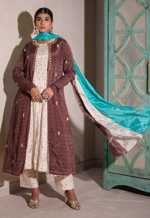 Digital Printed Pure Chinon Chiffon Pakistani Suit in Dark Brown