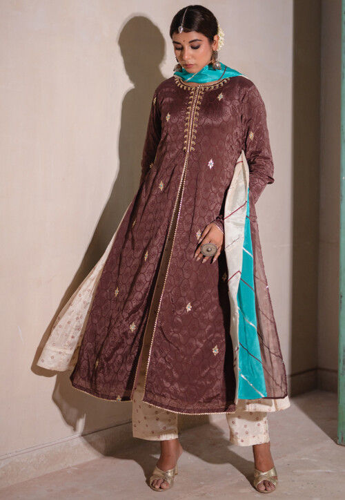 Digital Printed Pure Chinon Chiffon Pakistani Suit in Dark Brown