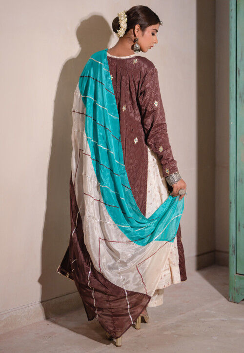 Digital Printed Pure Chinon Chiffon Pakistani Suit in Dark Brown