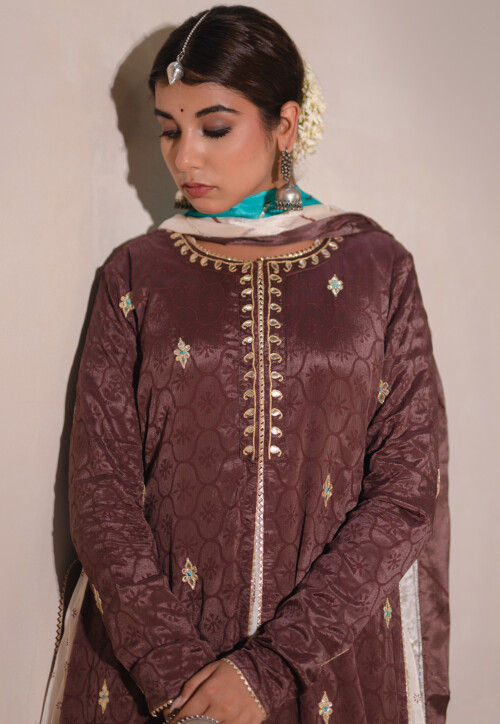 Digital Printed Pure Chinon Chiffon Pakistani Suit in Dark Brown
