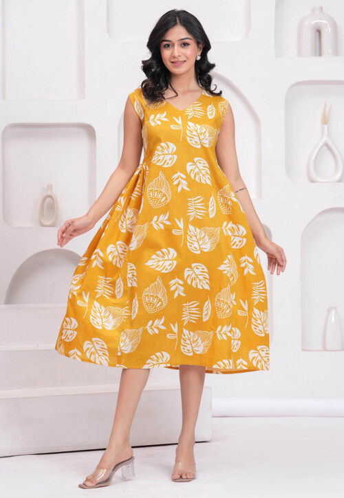 navy blue dress for baby girl Buy Digital Printed Pure Cotton A Line Dress in Mustard Online : TUV1503