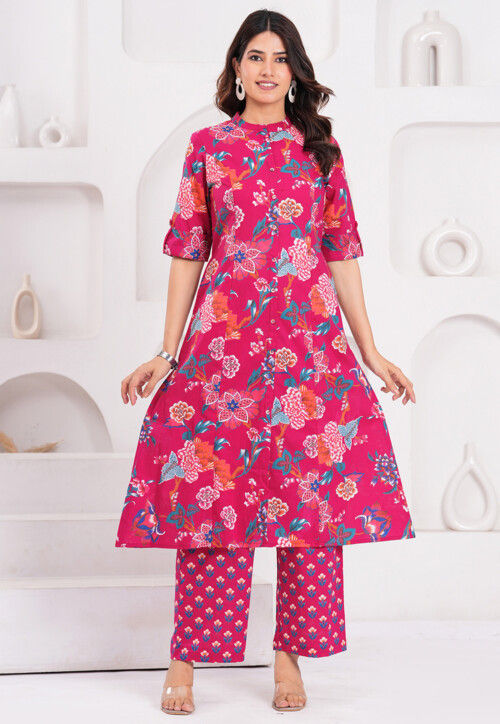 a line kurta dress Bonasri Cotton A Line Kurta with Plazo – Bandhani Jaipur
