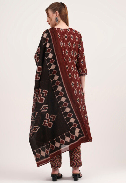 Line Patterned Suit Buy Digital Printed Pure Cotton A Line Suit in Maroon Online : KJL2591 ...
