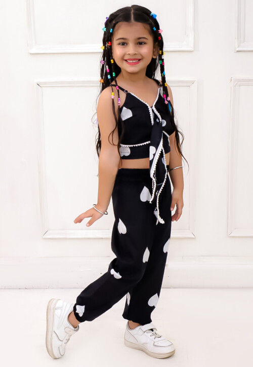 Digital Printed Pure Cotton Crop Top Set in Black