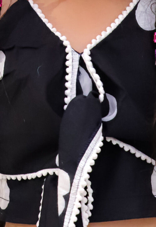 Digital Printed Pure Cotton Crop Top Set in Black