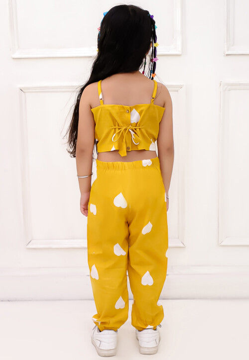 Digital Printed Pure Cotton Crop Top Set in Mustard