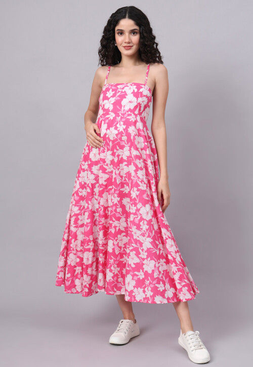 Digital Printed Pure Cotton Dress in Pink