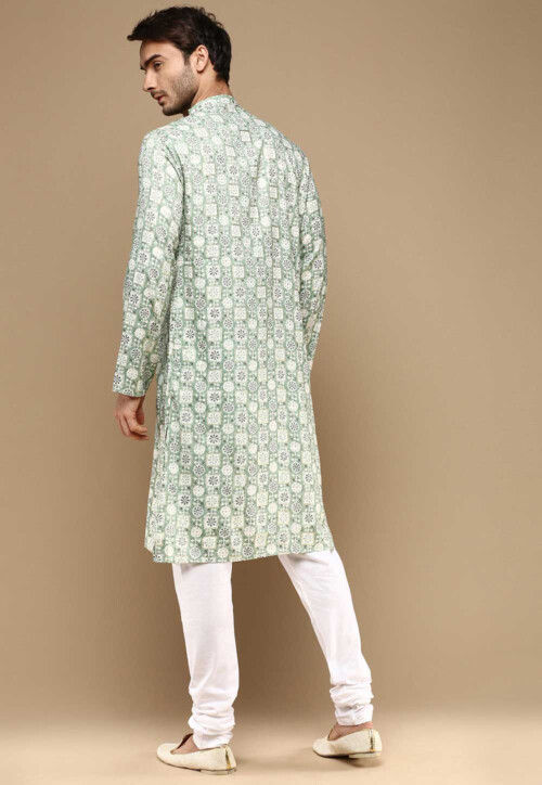 Digital Printed Pure Cotton Kurta Set in Dusty Green