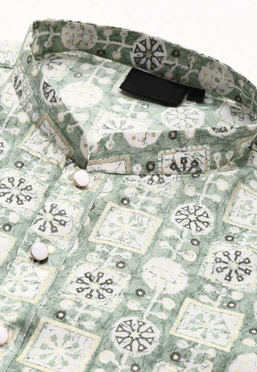 Digital Printed Pure Cotton Kurta Set in Dusty Green
