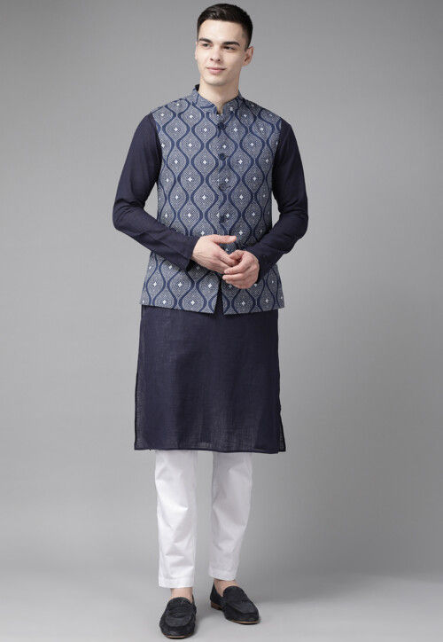 Midnight Blue Chikankari Embroidered Nehru Jacket Design by SALVE at  Pernia's Pop Up Shop 2024