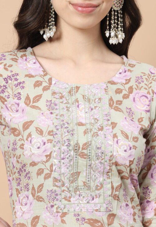 Digital Printed Pure Cotton Pakistani Suit in Dusty Green