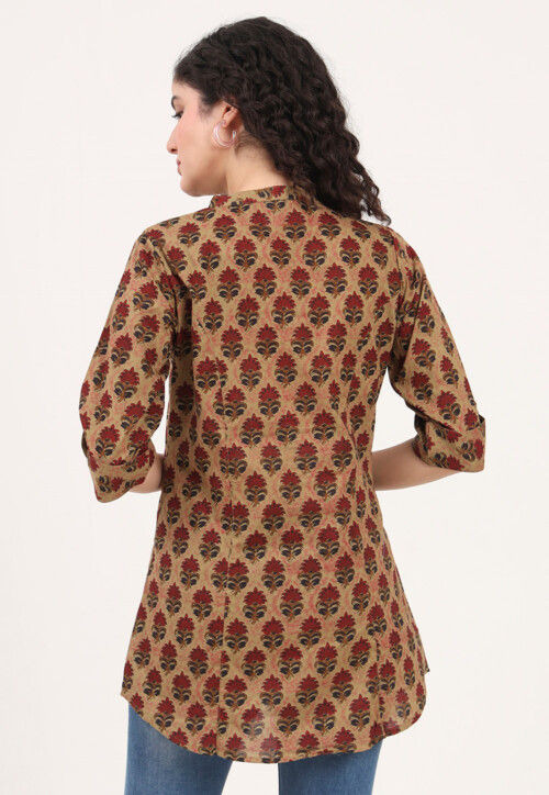 Digital Printed Pure Cotton Top in Light Brown