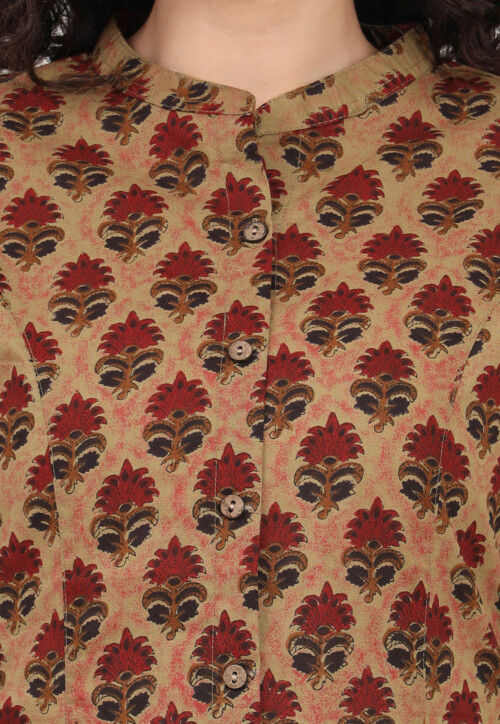 Digital Printed Pure Cotton Top in Light Brown