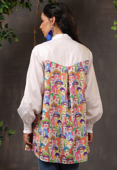 Digital Printed Pure Cotton Top in Off White