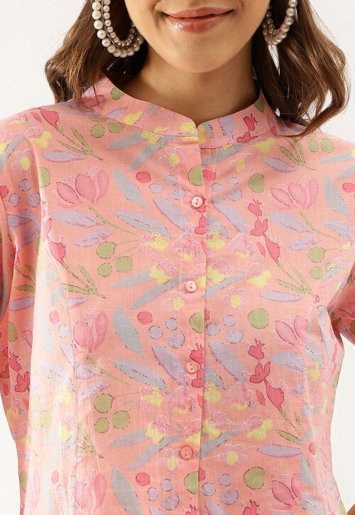 Digital Printed Pure Cotton Top in Peach