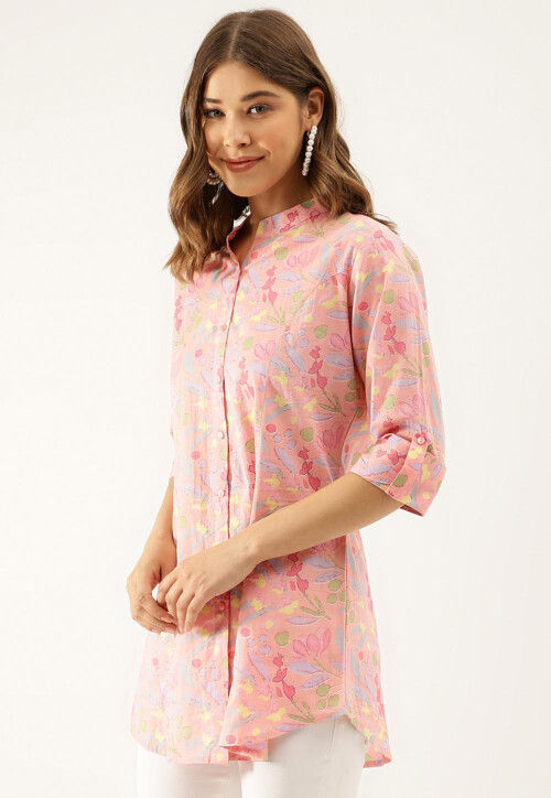 Digital Printed Pure Cotton Top in Peach