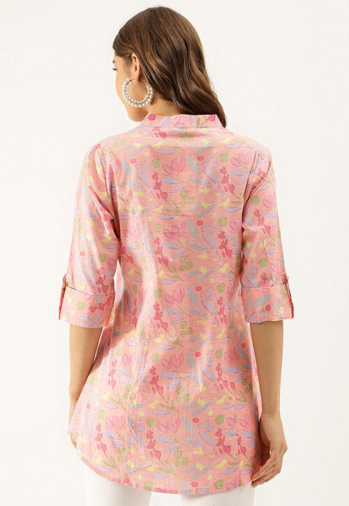 Digital Printed Pure Cotton Top in Peach