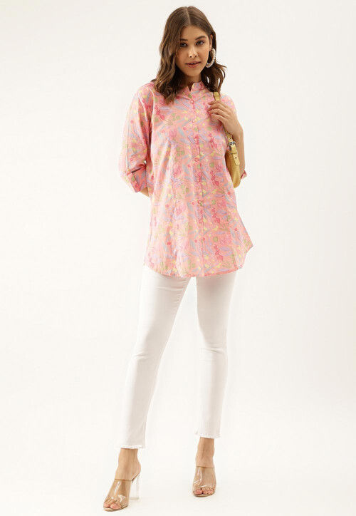 Digital Printed Pure Cotton Top in Peach