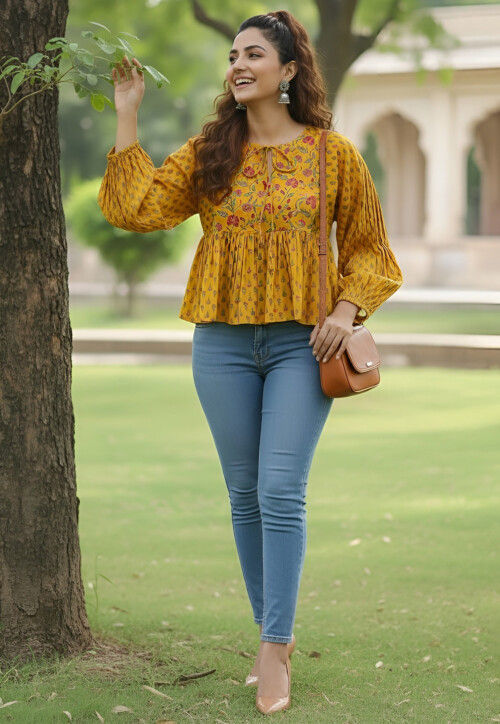 Buy Digital Printed Pure Cotton Top in Yellow Online : TUV1269 - Utsav ...