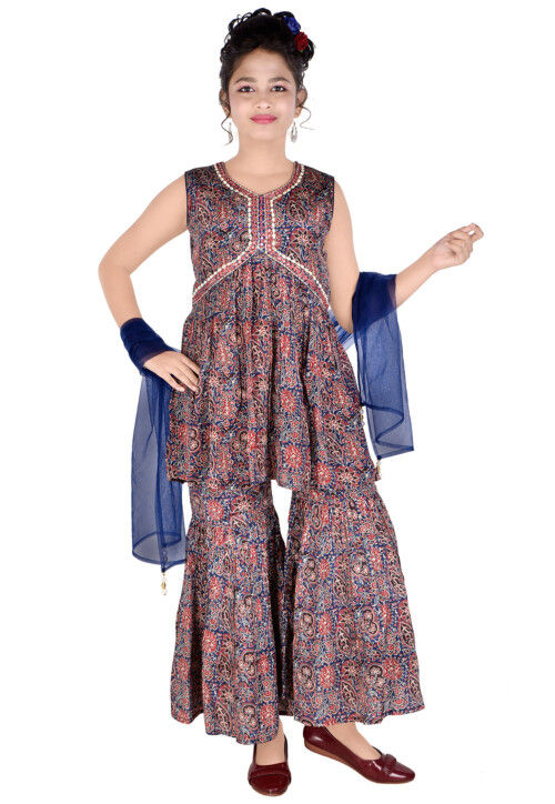Digital Printed Pure Crepe Pakistani Suit in Navy Blue