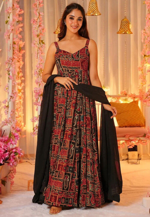 Digital Printed Rayon Abaya Style Suit in Multicolor