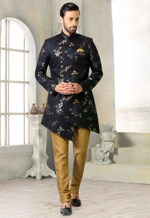 Jacquard Printed Jodhpuri Suit in Rust
