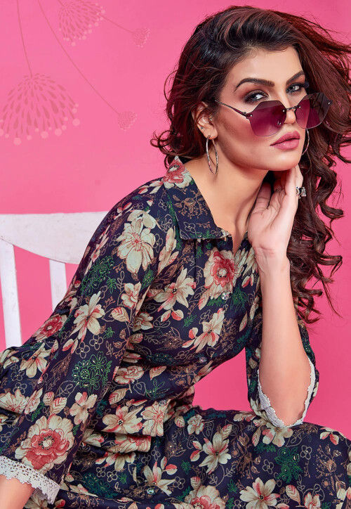 Buy Digital Printed Rayon Co Ord Set in Navy Blue Online : TWJ4962 ...