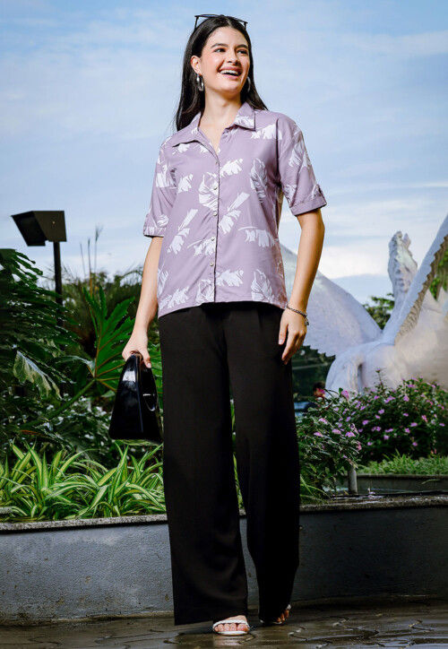 Digital Printed Rayon Cotton Top in Light Purple