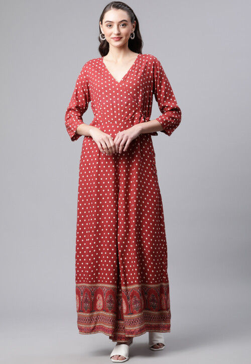 Buy Digital Printed Rayon Jumpsuit in Maroon Online TKV361 Utsav Fashion