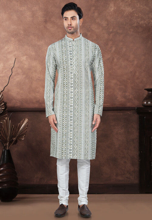 Digital Printed Rayon Kurta Set in Green