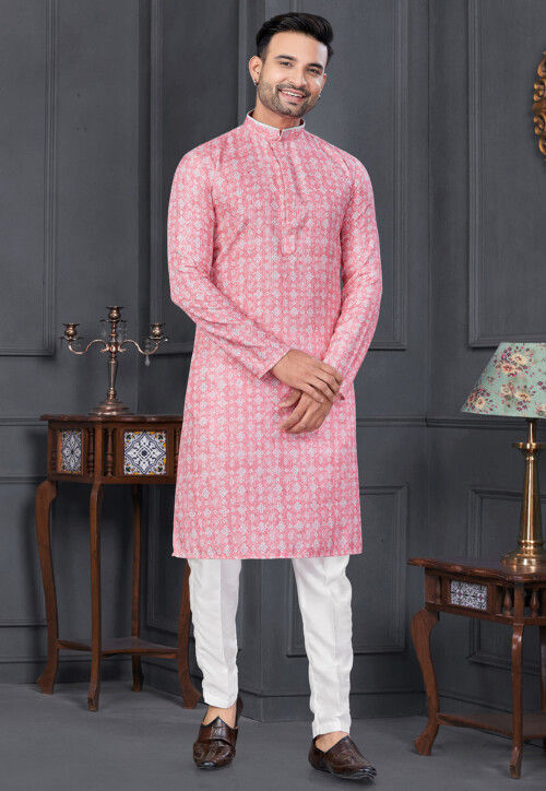 Digital Printed Rayon Kurta Set in Pink
