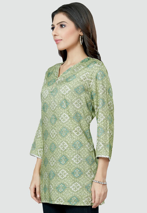Green Crayon Printed Rayon Kurti main image 1